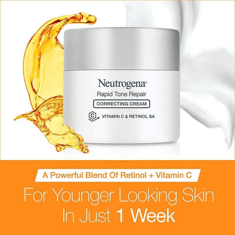 Neutrogena Rapid Tone Repair Vitamin C Brightening Correcting Cream, Tone Evening Face, Neck, and Chest Cream with Vitamin C, Retinol, and Hyaluronic Acid for Dark Spots and Wrinkles 1.7 oz Neutrogena Store
