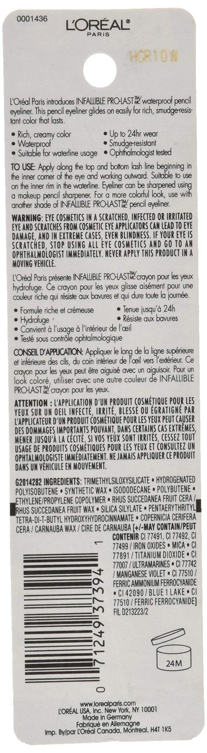 L'Oreal Paris Makeup Infallible Pro-Last Pencil Eyeliner, Waterproof and Smudge-Resistant, Glides on Easily to Create any Look, Forest Green, 0.042 oz. L'Oreal Paris