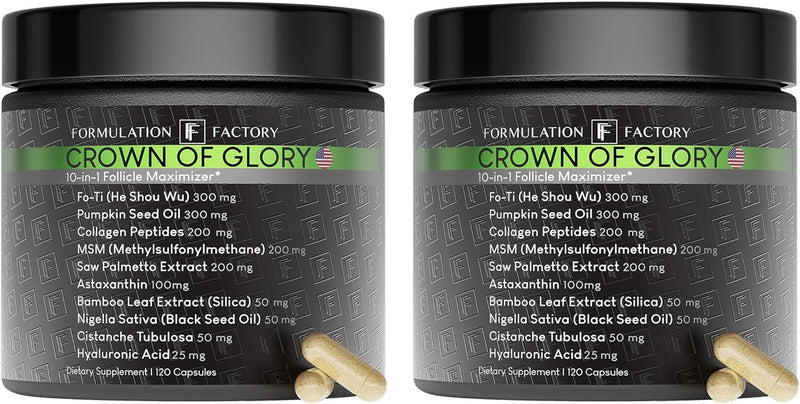 Formulation Factory Crown of Glory 10-in-1 Hair Growth Maximizer, DHT Blocker with Saw Palmetto, Fo-Ti, Collagen, Supports Thicker Hair & Scalp Health (2 Month Supply, 120 Capsules) Infinity Warehouse