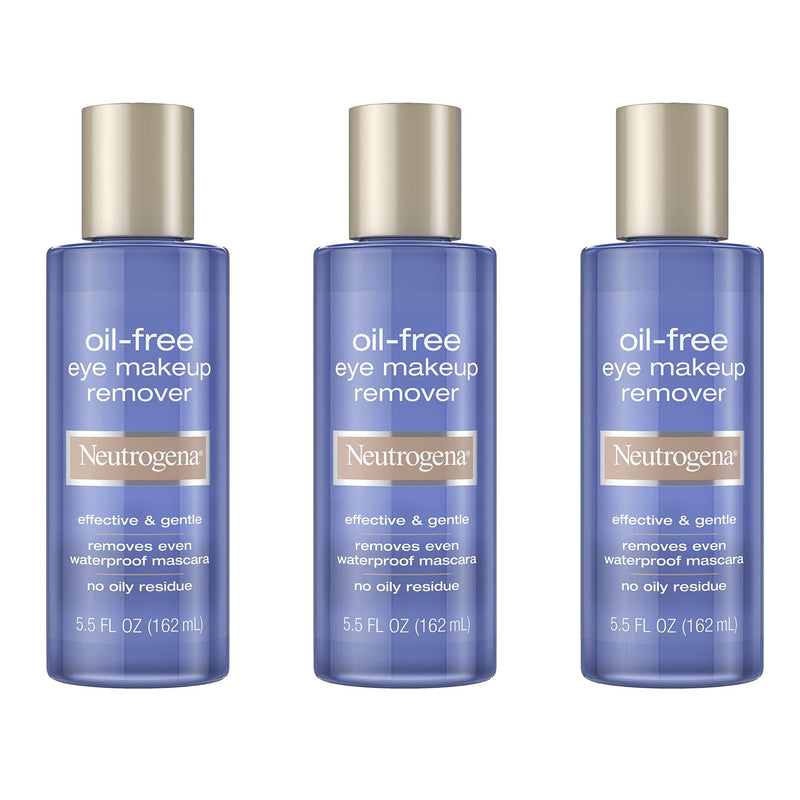 Neutrogena Gentle Oil-Free Eye Makeup Remover & Cleanser for Sensitive Eyes, Non-Greasy Makeup Remover, Removes Waterproof Mascara, Dermatologist & Ophthalmologist Tested, 3 x 5.5 fl. oz Neutrogena