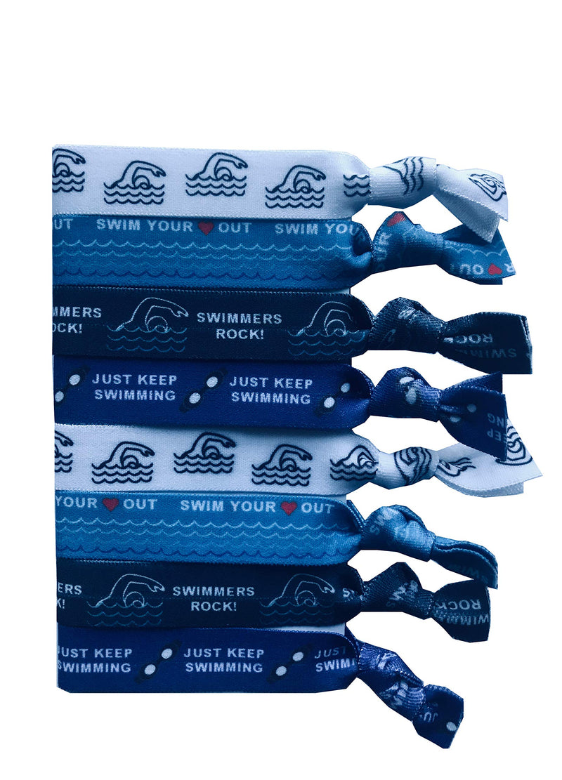 8 Piece Swimming Hair Elastic Set - Girls Swimming Accessories - No Crease Swimmer Hair Elastics Set - Swim Accessories for Girls, Women, Coaches, Teams, Swim Meets - MADE in the USA Sportigift