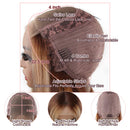 Highlight Colored 4x4 Lace Closure Human Hair Wigs 18 Inch 4/27 Ombre Brown Honey Blonde Brazilian 180% Density Straight Lace Front Wigs Human Hair Pre Plucked with Baby Hair for Black Women V SHOW