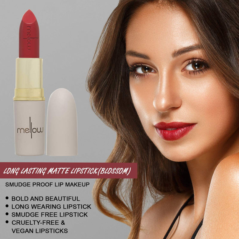 Long Lasting Matte Lipstick (Blossom) - Smudge Proof, Moisturizing, Non Sticky Lip Stick - Glides Smoothly - Vegan, Cruelty Free & Paraben Free - Lip Makeup by Mellow Cosmetics - Blossom Mellow
