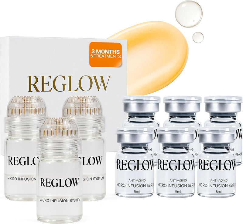 ReGlow Micro Infusion System for Face – 300% Deeper Absorption with 24K Gold Microneedling Tool + Serum (3 Months) – Firmer Radiant Skin, At-Home Treatment with Collagen Peptides & Hyaluronic Acid Infinity Warehouse