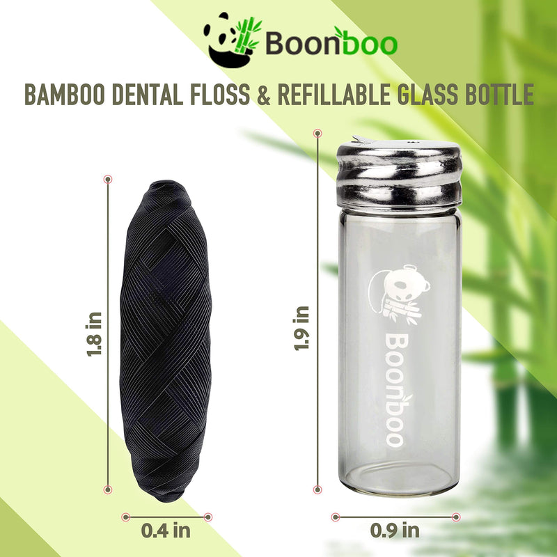Boonboo Dental Floss | 100FT Bamboo Fiber & Mint Flavor | Glass Bottle & Cutting Lid | Biodegradable & Sustainable | Plastic- Free Synergy Products