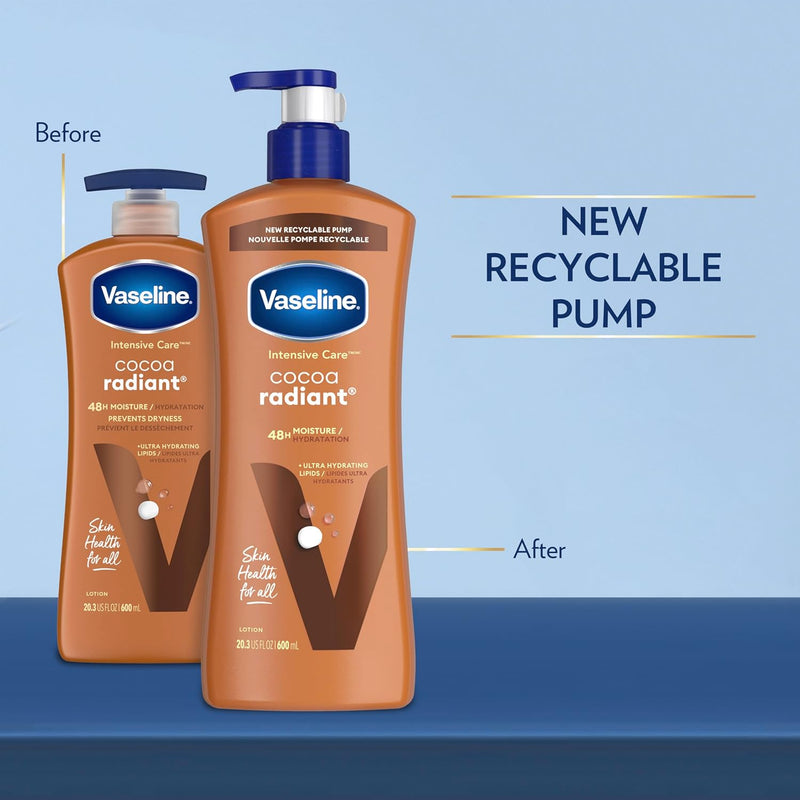 Vaseline Intensive Care Body Lotion Cocoa Radiant 3 count for Dry Skin Lotion Made with Ultra-Hydrating Lipids and Pure Cocoa Butter for a Long-Lasting, Radiant Glow 20.3 Oz Infinity Warehouse