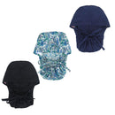 QBA Working Cap with Button Long Hair, 3 PCS, Adjustable Working Hat Sweatband Cotton Ponytail Holder, Tie Back Hats for Women & Men, One Size, 3 Pack: Black + Navy + Blue Plants QBA