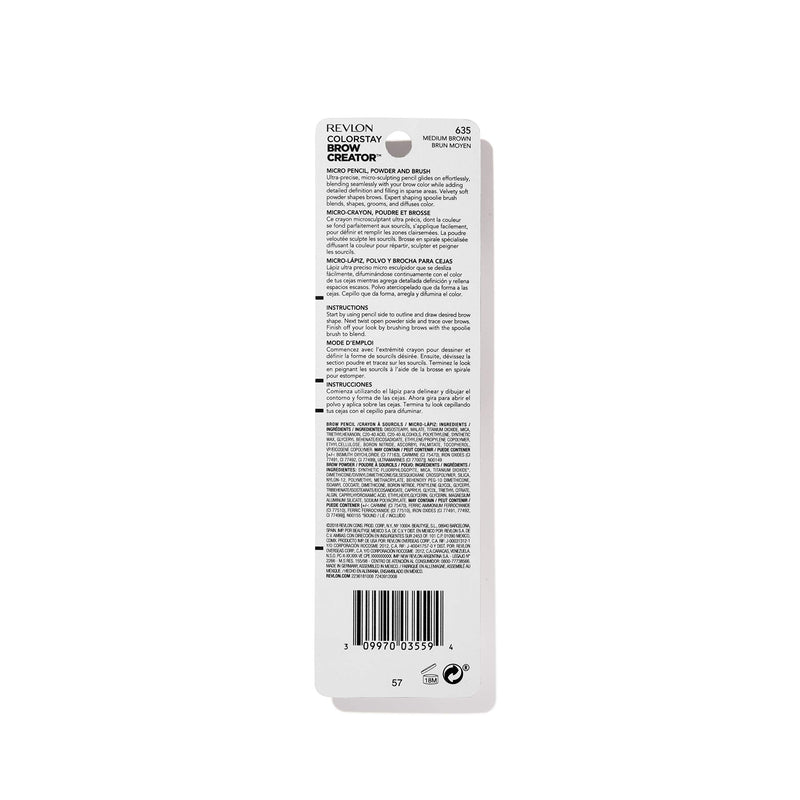Revlon Colorstay Eyebrow Pencil Creator with Powder & Spoolie Brush to Fill, Define, Sculpt, Shape & Diffuse Perfect Brows, Medium Brown (635) 0.23 oz REVLON