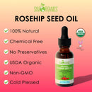 Organic Rosehip Oil by Sky Organics (1oz) Cold-Pressed Rosehip Seed Oil, Anti-aging Face Oil, Antioxidant Face Oil, 100% Pure Anti-Aging Rosehip Seed Oil for Radiant Skin, Hair and Acne Sky Organics