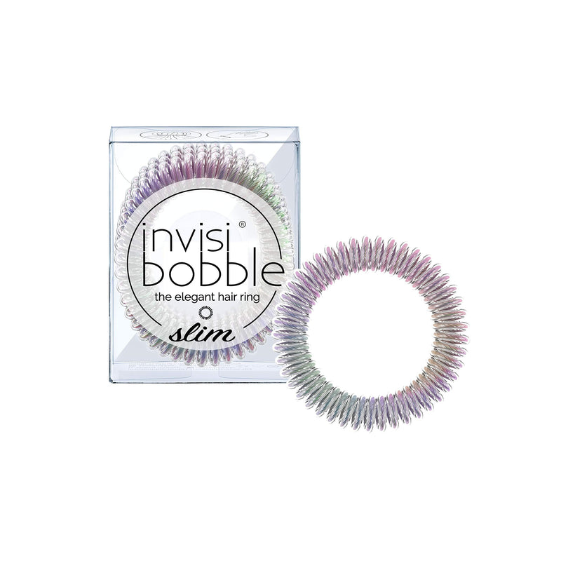 invisibobble SLIM Traceless Spiral Hair Ties - Pack of 3, Vanity Fairy - Strong Elastic Grip Coil Hair Accessories for Women - No Kink, Non Soaking - Gentle for Girls Teens and Thick Hair invisibobble