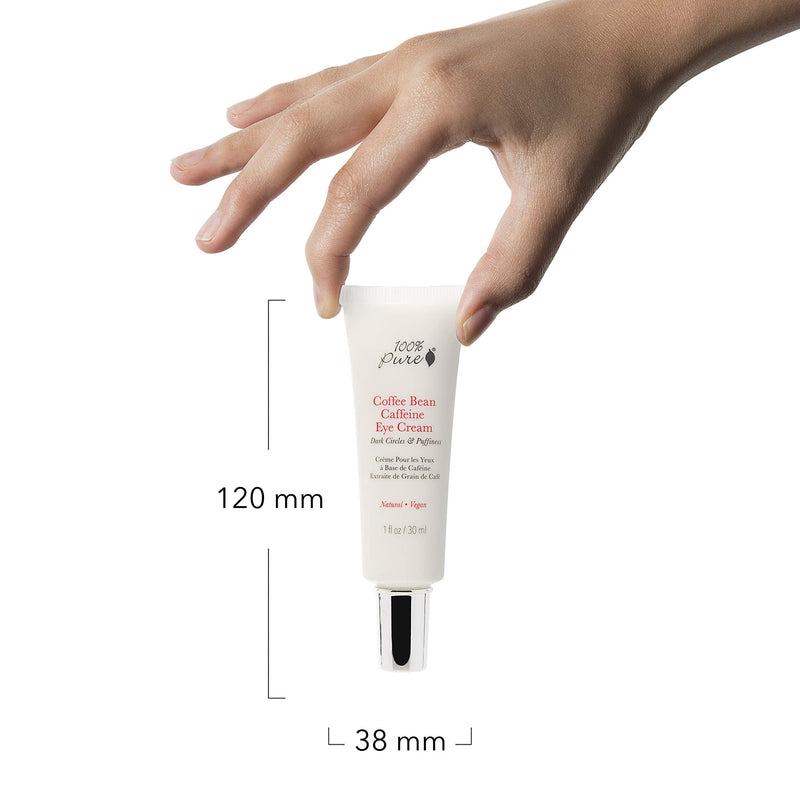 100% Pure Coffee Bean Caffeine Eye Cream Refresh & Hydrate Under Eye Treatment Reduce Puffiness, Dark Circles, Wrinkles with Green Tea, Rose Hip, Vitamin E - Youthful Vibrant Eyes - Vegan - 1 oz 100% PURE
