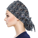 QBA Working Cap with Button Long Hair, Adjustable Working Hat Sweatband Cotton Ponytail Holder, Tie Back Hats for Women & Men, One Size, Floret Navy PT QBA