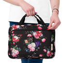 Large Hanging Travel Cosmetic Bag For Women - Versatile Toiletry And Cosmetic Makeup Organizer With Many Pockets (Black roses) Bag&Carry