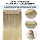 GOO GOO Halo Hair Extensions Blonde, 70g Ombre Human Hair Extensions 12 Inch Straight Real Invisible Wire Hair Extensions for Women Hidden Crown Hair Extensions with Transparent Line GOO GOO Store