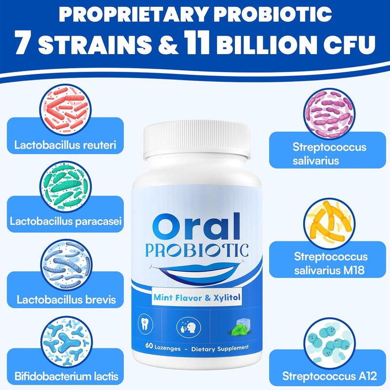 Oral Probiotics, 11 Billion CFU, with M18, A12, Oral Probiotics for Mouth Bad Breath for adults, Dry Mouth, Gum Health & Gum Restore, Chronic Halitosis, Fresh Breath, 60 Lozenges (Mint Flavor) Infinity Warehouse