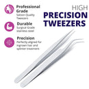Sivote Eyelash Tweezers, 2-Pack, Hand Calibrated Straight and Curved Tips, Stainless Steel Lash Tweezers for Eyelash Extensions, Matte Silver SIVOTE