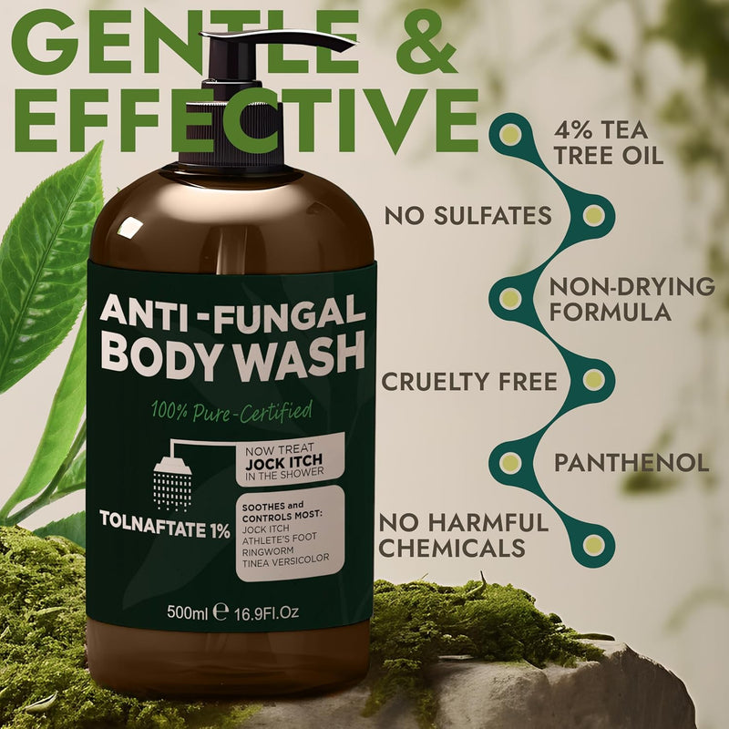 Antifungal Body Wash with Tea Tree Oil | Antibacterial Soap for Back Acne,Treats Ringworm, Eczema & Jock Itch | Antibacterial Body Soap For Men And Women | Includes Silicon Scrubber (16.9 oz) Infinity Warehouse