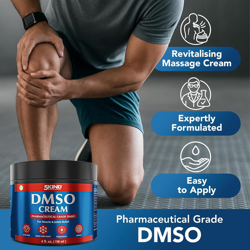 5Kind DMSO Cream for Pain Relief 4 fl oz - 99.9% Pure DMSO Pharmaceutical Grade Cream - Aloe Vera, Magnesium, Arnica & Menthol - Topical Muscle and Joint Pain Relief - Registered NDC - Made in USA Infinity Warehouse