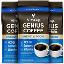 VitaCup Genius Ground Keto Coffee w/Turmeric, MCT Oil, B Vitamins, D3, Ground Coffee Medium Dark Roast, Bold & Smooth, 100% Arabica Coffee Grounds, 11 oz Infinity Warehouse