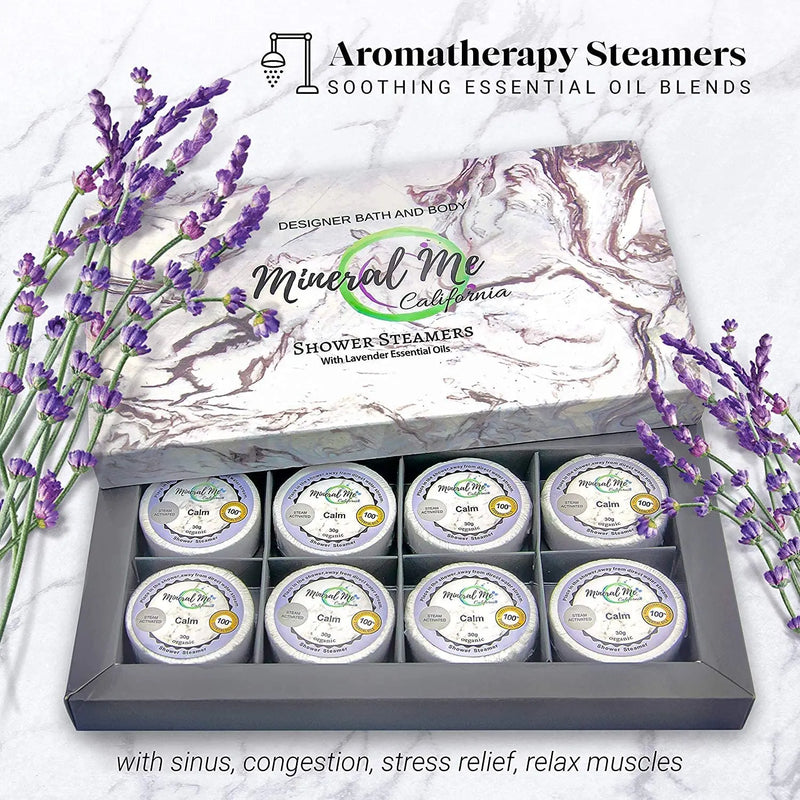 Shower Bombs Gift Set- 8 Aromatherapy Shower Steamer Vapor Tablets with Lavender Essential Oil for Vaporizing Spa Shower. Bath Bombs for Shower, Shower Melts - Stress Relief Gift for Men and Women Mineral Me California