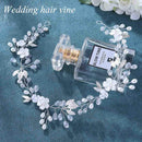 Aukmla Bride Wedding Crystal Hair Vine Pearls Head Pieces Leaf Hair Accessories for Women (Silver) Aukmla
