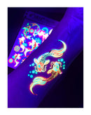 d'IRIS studio Blacklight Temporary Tattoos – 1 Sheet Koi Fish Design Body Art | Festival Accessories Glow Party Supplies | 7.2” x 5.2” UV Reactive Temp Tattoos Great for EDM EDC Party Rave Parties d'IRIS studio