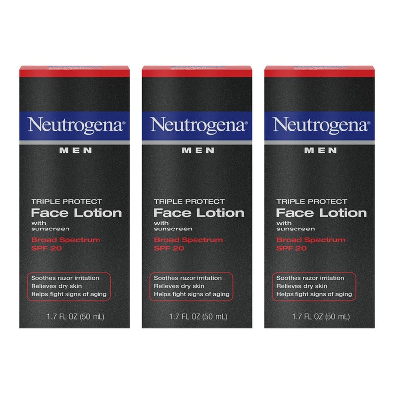 Neutrogena Triple Protect Men's Daily Face Lotion with Broad Spectrum SPF 20 Sunscreen, Men's Anti-Aging Facial Moisturizer to Soothe Razor Irritation & Relieve Dry Skin, 3 x 1.7 fl. oz Neutrogena