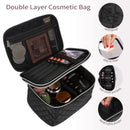Double Layer Travel Makeup Bag: Portable Cosmetic Bag with Divider Organizer Case for Storage Cosmetics Make up Brush Large Capacity Toiletry Bag for Women and Girls, Black Fivali