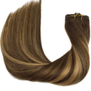 GOO GOO Clip in Hair Extensions Balayage Chocolate Brown to Caramel Blonde Remy Human Hair Extensions 7pcs 120g 20 Inch Long Hair Extensions Clip in Human Hair Straight Hair GOO GOO