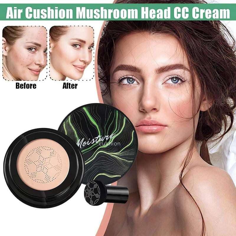 Mushroom Head Foundation,Air Cushion CC Cream BB Cream, Moisturizing Concealer, Bright Makeup Base Long Lasting with Mushroom Makeup Sponge, Easy to Apply, Package may vary LATORICE