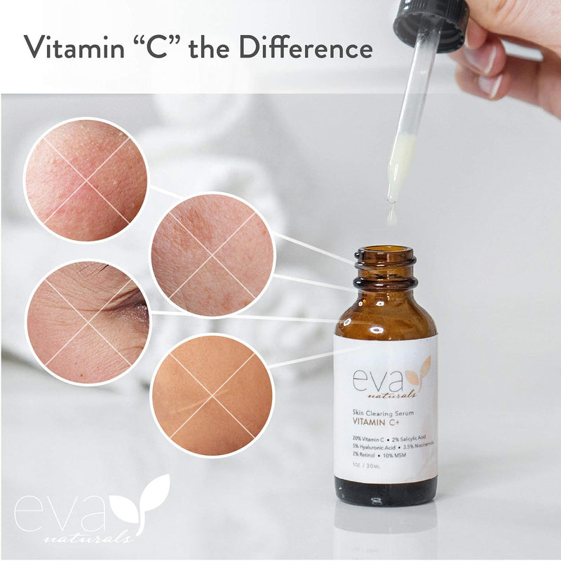 Eva Naturals Rewind Time Bundle - Vitamin C Plus Serum (1oz), Eye Gel (2oz), Stop the Clock Moisturizing Cream (1.7oz), Glycolic Acid Cleanser (6oz), All-in-One Skin Renewing Facial Toner (4oz) Eva Naturals