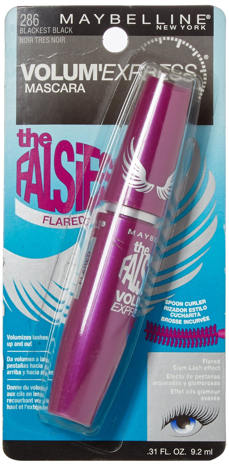 Maybelline New York Makeup Volum' Express The Falsies Flared Washable Mascara, Blackest Black, 0.31 Fl Oz (Pack of 1) Maybelline New York