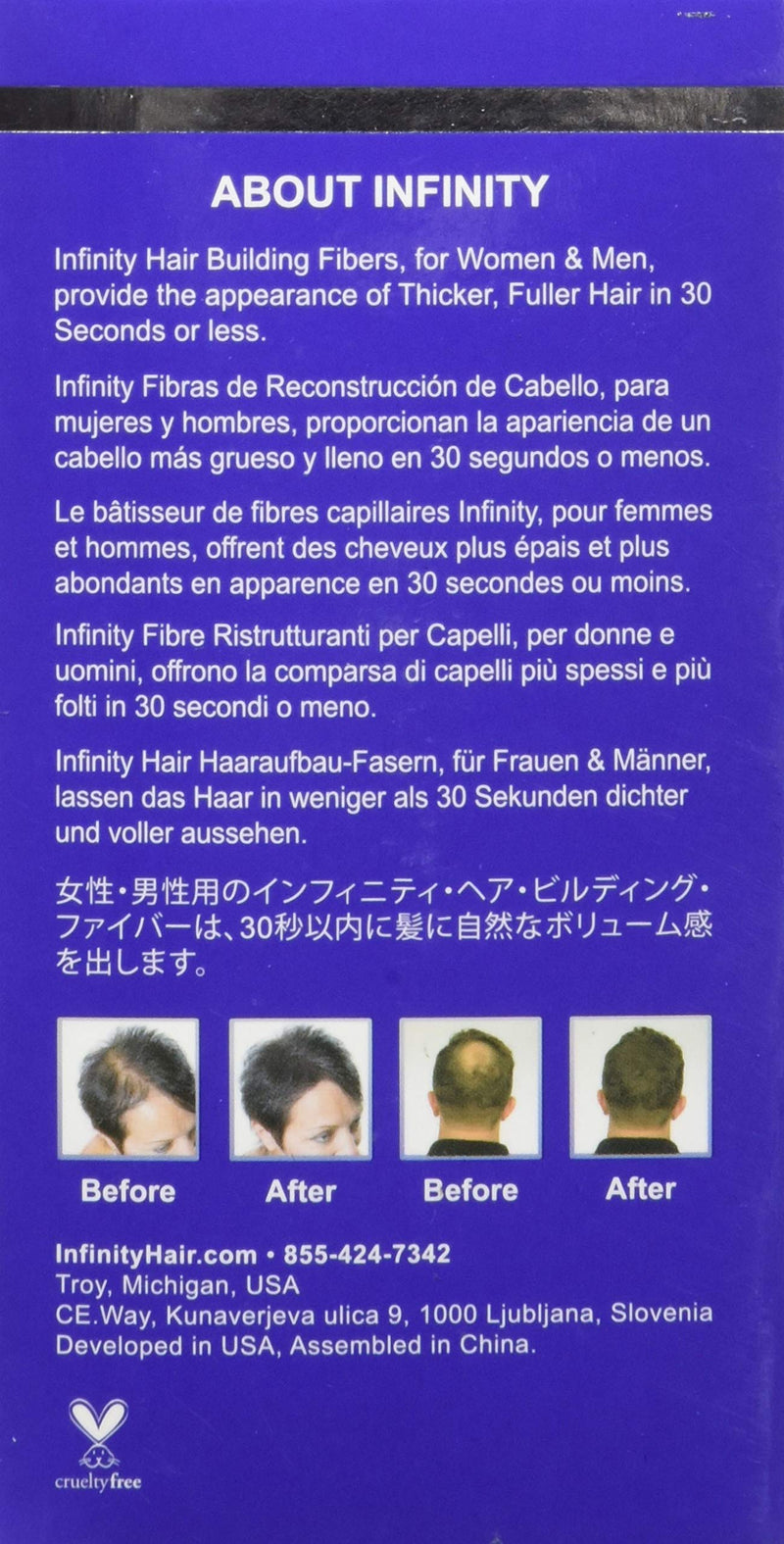 Infinity Hair Fiber - Hair Loss Concealer - Hair Thickening Fiber for Men & Women - Black, 15g Infinity