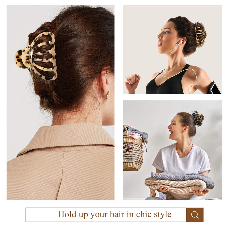 Shinowa Hair Clips, [2-Pack] Bohemian Tortoise Shell Hair Claw Clips Strong Hold Big Hair Jaw Clips for Thick Hair, Hair Accessories for Women Girls, Leopard Shinowa