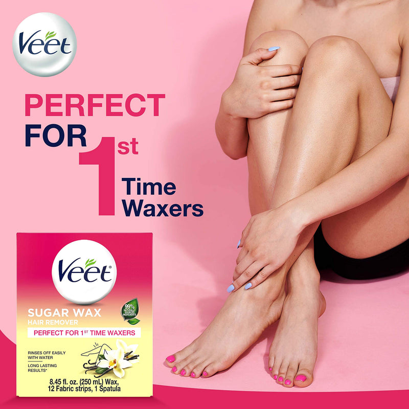 Veet Sugar Wax Hair Remover - Contains 12 Fabric Strips & 1 Spatula with a Temperature Indicator (Pack of 3) Veet