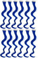 SWACC 12 Pcs Curly Wavy One Color Party Highlights Clip on in Hair Extensions Colored Hair Streak Synthetic Hairpieces (Blue) SWACC Store