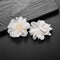 LUX ACCESSORIES White Fabric Floral Center White Pearl Silver Tone Finish Set of 2 Hair Clips LUX ACCESSORIES