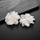 LUX ACCESSORIES White Fabric Floral Center White Pearl Silver Tone Finish Set of 2 Hair Clips LUX ACCESSORIES