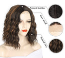 Stamped Glorious Wavy Short Wig Middle Part Shoulder Length Short Wavy Bob Wigs for Women Synthetic Natural Looking Heat Resistant Fiber Hair (Black Mixed Brown) Stamped Glorious Store