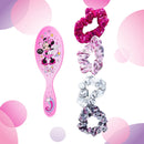 Disney Junior Minnie Mouse Hair Accessory 5 Pcs Set - 1 Large Minnie Mouse Hair Brush For Girls + 4 Minnie Scrunchies For Kids - Hair Accessories For Girls - Pink Detangling Brush - Elastic Hair Ties Ropes Scrunchie Luv Her