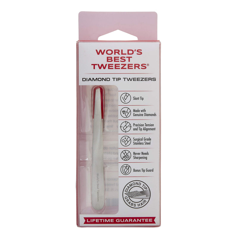 World's Best Tweezers Diamond Tip Tweezer - Diamond Coated Slant Tip Precision Eyebrow Tweezer, Facial & Ingrown Hair Remover - Perfectly Aligned - Grabs Hair From The Root - Stainless Steel Regine Switzerland