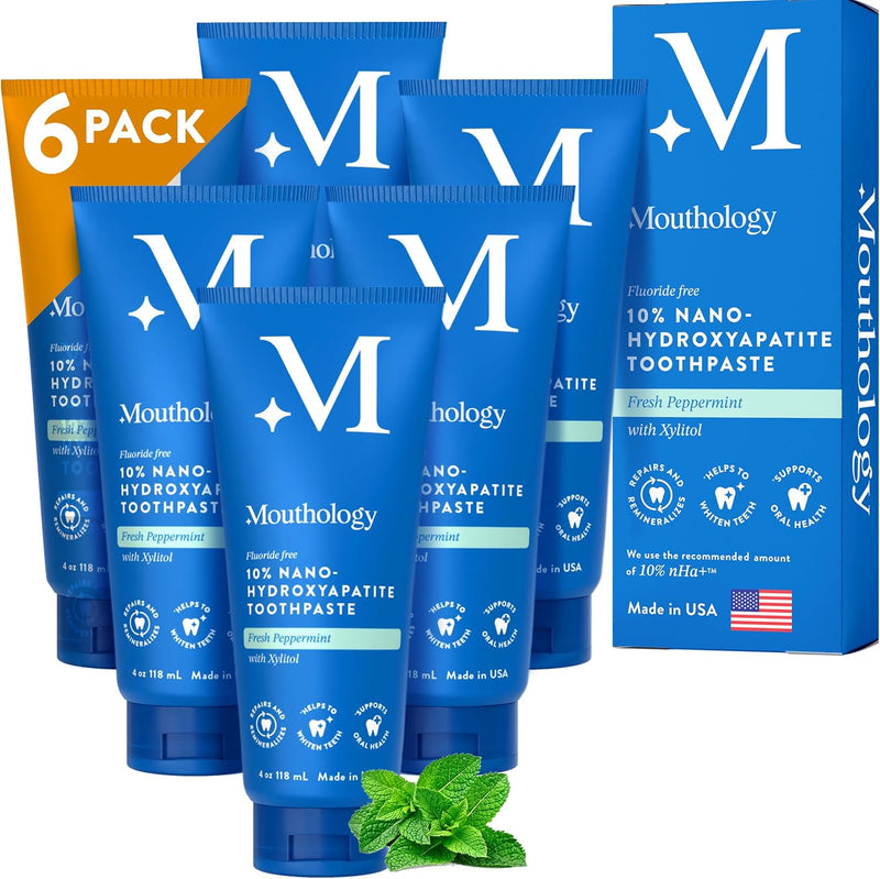 Mouthology 10% Nano Hydroxyapatite Toothpaste (Fluoride Free), Whitening, Remineralizing, Natural, Sensitive Teeth, SLS Free, Xylitol Nano-Hydroxyapatite Toothpaste for Adults, Mint 4oz (USA Made) Infinity Warehouse
