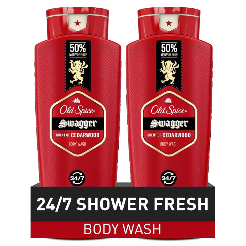 Old Spice Body Wash for Men, 24/7 Shower Fresh with Lasting Scent, Red Collection, Swagger with Cedarwood Scent, 24 fl oz (Pack of 2) Infinity Warehouse