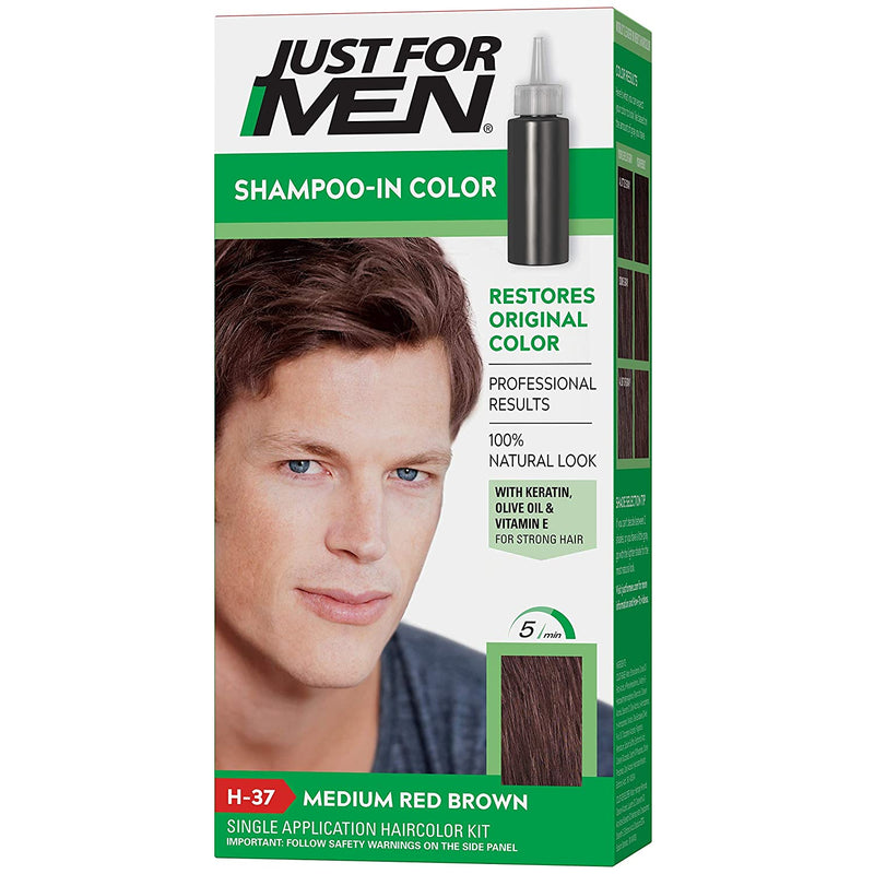 Just for Men Shampoo-in Color (Formerly Original Formula), Gray Hair Coloring for Men, Medium Red Brown, 12 Count Just for Men Store