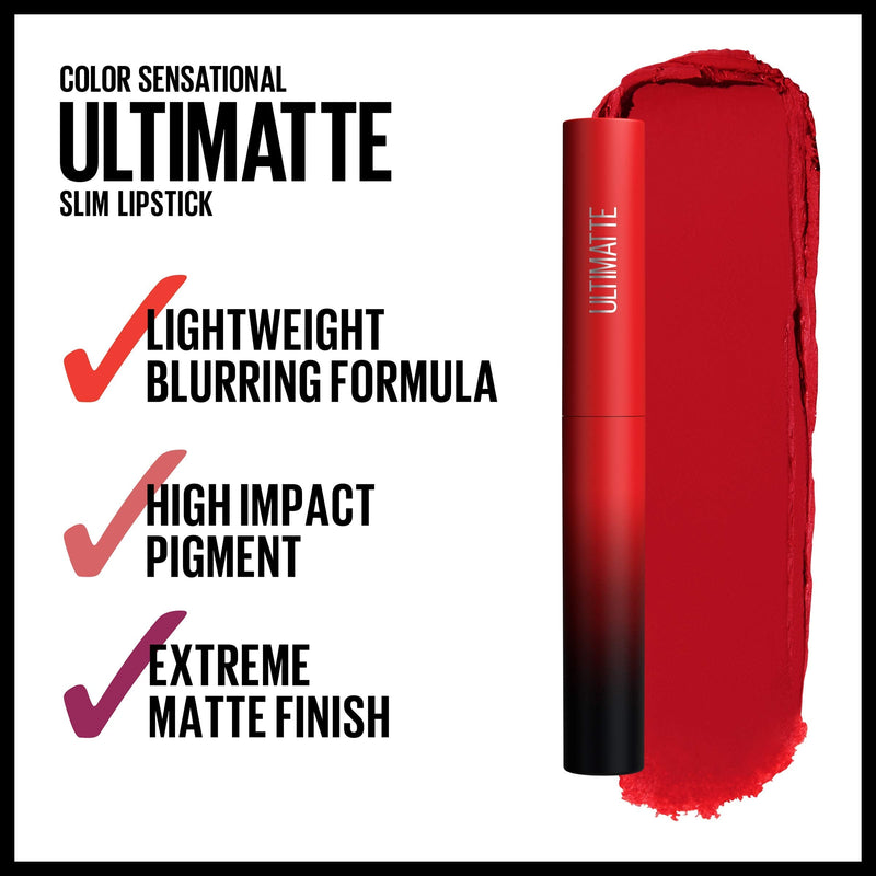 Maybelline New York Color Sensational Ultimatte Lipstick Thats Lightweight/Comfortable Intense Lip Color Pigment Soft Powder Matte Slim Lipstick, 199 More Ruby, 1 Oz Maybelline New York