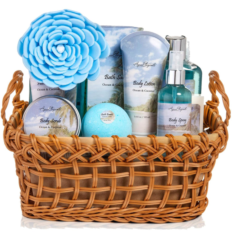Spa Baskets For Women - Luxury Bath Set With Honey & Lavender - Spa Kit Includes Wash, Bubble Bath, Lotion, Bath Salts, Body Scrub, Body Spray, Shower Puff, Bathbombs, Soap and Towel