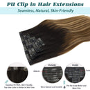 GOO GOO Seamless Hair Extensions Clip in 18 Inch Balayage Dark Brown Fading to Chestnut Brown and Dirty Blonde Hair Extensions 130g 7pcs Remy Hair Extensions with PU Weft Thick Clip in Hair for Women GOO GOO