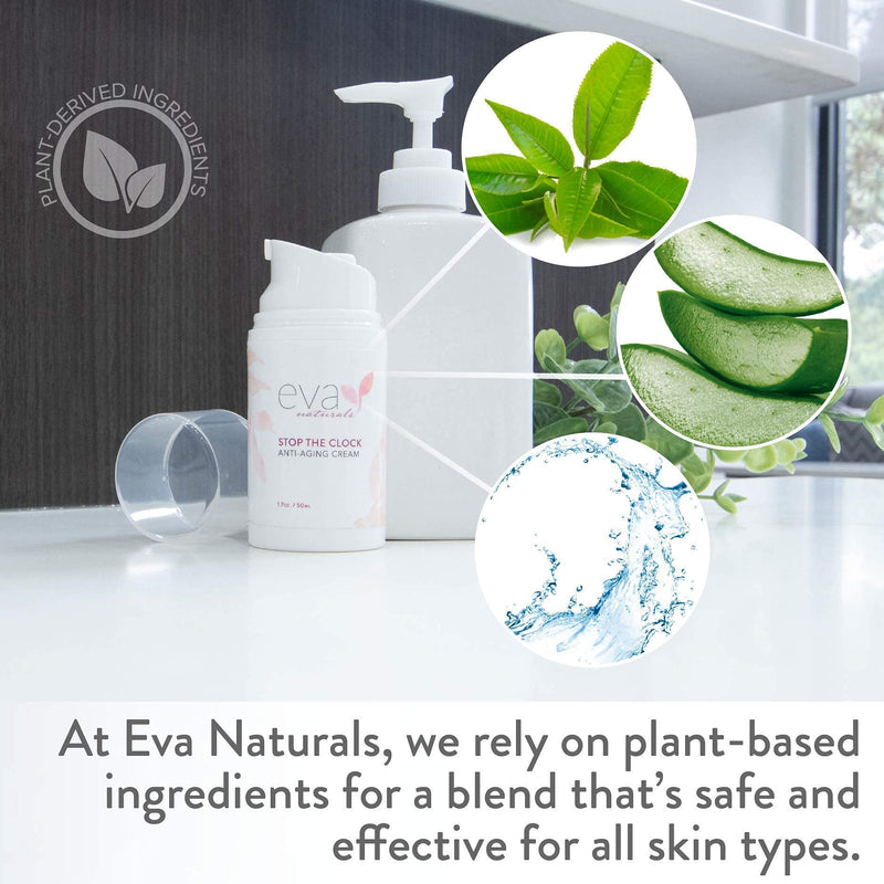Eva Naturals Rewind Time Bundle - Vitamin C Plus Serum (1oz), Eye Gel (2oz), Stop the Clock Moisturizing Cream (1.7oz), Glycolic Acid Cleanser (6oz), All-in-One Skin Renewing Facial Toner (4oz) Eva Naturals