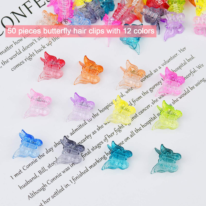 EAONE Butterfly Hair Clips 50Pcs, Pastel Cute Hair Clips Mini Small Hair Claw Clips Hair Aesthetic Accessories for 90s 2000s Girls Women Hair with Container Package, Gradient Transparency Colors EAONE