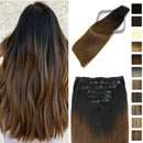 Clip in Hair Extensions Human Hair Remy Hair 120g 7PCS Natral Black Fading to Medium Brown Hair Extensions For Black Women 14Inch Brunette Natural Real Human Hair Thick and Straight Full Hair Lashup